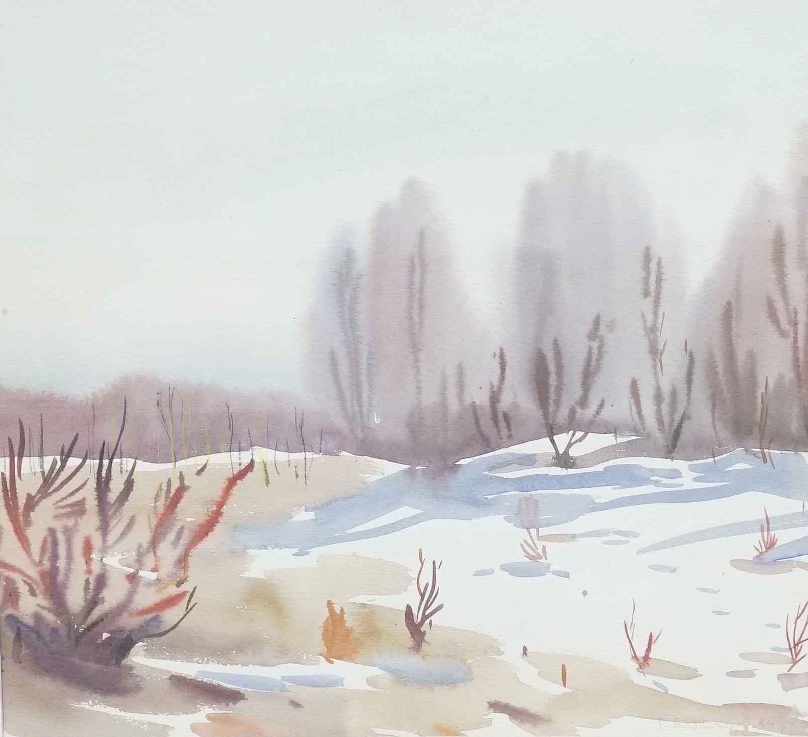 Heorhiy Ye Babichuk (Ukranian), watercolour, Winter landscape, signed and dated '89, 30 x 33cm